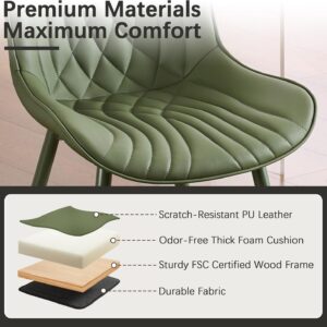 Upholstered Leather Dining Chairs Set of 2 All Olive Green, Mid Century Modern Comfy Kitchen Dining Room Chair, Green Metal Legs, Armless Accent Chair for Living Room Bedroom - Image 6