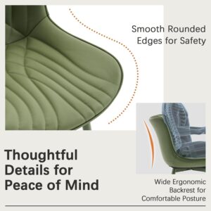 Upholstered Leather Dining Chairs Set of 2 All Olive Green, Mid Century Modern Comfy Kitchen Dining Room Chair, Green Metal Legs, Armless Accent Chair for Living Room Bedroom - Image 7