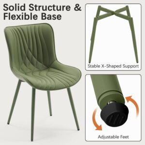 Upholstered Leather Dining Chairs Set of 2 All Olive Green, Mid Century Modern Comfy Kitchen Dining Room Chair, Green Metal Legs, Armless Accent Chair for Living Room Bedroom - Image 8
