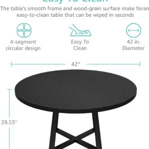42 Inch Round Dining Table for 4, Modern Black Wood Grain Kitchen Table with Cross Metal Legs, Circular Industrial Dinner Table for Small Spaces, Breakfast Nook, Apartment, Office - Image 2