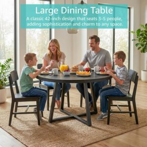 42 Inch Round Dining Table for 4, Modern Black Wood Grain Kitchen Table with Cross Metal Legs, Circular Industrial Dinner Table for Small Spaces, Breakfast Nook, Apartment, Office - Image 3