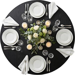 42 Inch Round Dining Table for 4, Modern Black Wood Grain Kitchen Table with Cross Metal Legs, Circular Industrial Dinner Table for Small Spaces, Breakfast Nook, Apartment, Office - Image 4