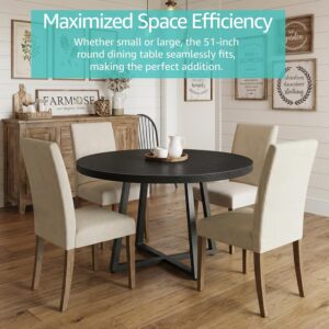 42 Inch Round Dining Table for 4, Modern Black Wood Grain Kitchen Table with Cross Metal Legs, Circular Industrial Dinner Table for Small Spaces, Breakfast Nook, Apartment, Office - Image 5