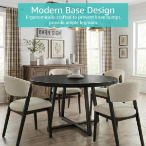 42 Inch Round Dining Table for 4, Modern Black Wood Grain Kitchen Table with Cross Metal Legs, Circular Industrial Dinner Table for Small Spaces, Breakfast Nook, Apartment, Office - Image 6