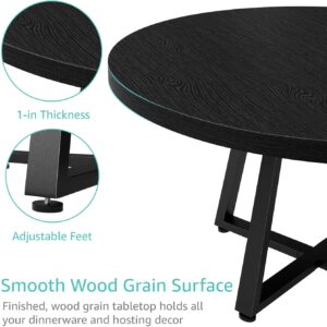 42 Inch Round Dining Table for 4, Modern Black Wood Grain Kitchen Table with Cross Metal Legs, Circular Industrial Dinner Table for Small Spaces, Breakfast Nook, Apartment, Office - Image 7