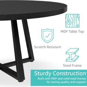 42 Inch Round Dining Table for 4, Modern Black Wood Grain Kitchen Table with Cross Metal Legs, Circular Industrial Dinner Table for Small Spaces, Breakfast Nook, Apartment, Office - Image 8