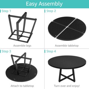 42 Inch Round Dining Table for 4, Modern Black Wood Grain Kitchen Table with Cross Metal Legs, Circular Industrial Dinner Table for Small Spaces, Breakfast Nook, Apartment, Office - Image 9