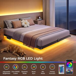 Floating Bed Frame Full Size with 4-Side Underbed RGB LED Lights & Charging Station, Modern Metal Platform Bed No Box Spring Needed, 10in Comfort Height, Sturdy 1000lbs Support for Bedroom - Image 3