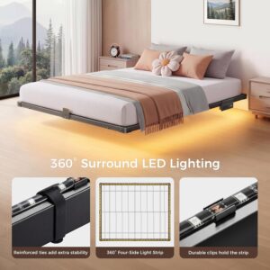Floating Bed Frame Full Size with 4-Side Underbed RGB LED Lights & Charging Station, Modern Metal Platform Bed No Box Spring Needed, 10in Comfort Height, Sturdy 1000lbs Support for Bedroom - Image 4