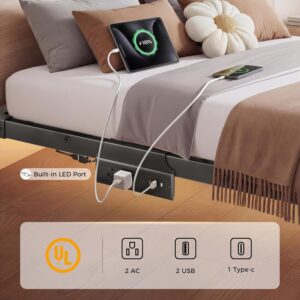 Floating Bed Frame Full Size with 4-Side Underbed RGB LED Lights & Charging Station, Modern Metal Platform Bed No Box Spring Needed, 10in Comfort Height, Sturdy 1000lbs Support for Bedroom - Image 5