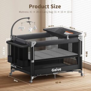 4 in 1 Baby Bassinet, One-Push Setup Pack and Play, Bedside Crib Sleeper with 3 Height Adjustable,Diaper Changer, Come with Comfy Mattress, Rotating Toy Bar, from Infants to Toddlers (Black) - Image 2