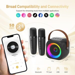 Mini Karaoke Machine, Portable Bluetooth Karaoke Speaker with 2 Wireless Microphones and Party Lights for Kids and Adults, Birthday Gifts for Girls Boys Family Home Party - Image 3