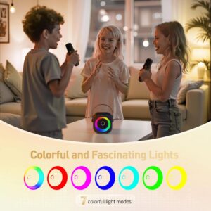Mini Karaoke Machine, Portable Bluetooth Karaoke Speaker with 2 Wireless Microphones and Party Lights for Kids and Adults, Birthday Gifts for Girls Boys Family Home Party - Image 4