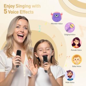 Mini Karaoke Machine, Portable Bluetooth Karaoke Speaker with 2 Wireless Microphones and Party Lights for Kids and Adults, Birthday Gifts for Girls Boys Family Home Party - Image 5