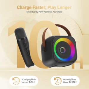 Mini Karaoke Machine, Portable Bluetooth Karaoke Speaker with 2 Wireless Microphones and Party Lights for Kids and Adults, Birthday Gifts for Girls Boys Family Home Party - Image 6