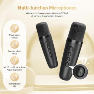 Mini Karaoke Machine, Portable Bluetooth Karaoke Speaker with 2 Wireless Microphones and Party Lights for Kids and Adults, Birthday Gifts for Girls Boys Family Home Party - Image 7