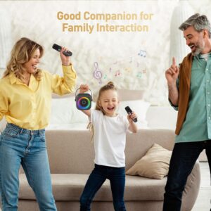 Mini Karaoke Machine, Portable Bluetooth Karaoke Speaker with 2 Wireless Microphones and Party Lights for Kids and Adults, Birthday Gifts for Girls Boys Family Home Party - Image 9