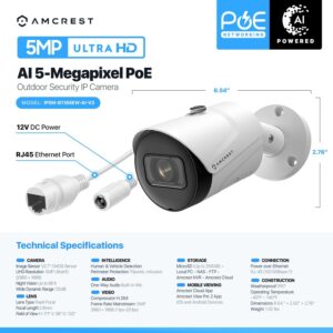 Amcrest 5MP Outdoor POE Camera 2592 x 1944p Bullet IP Security Camera, IP67, 132° Viewing Angle, Human & Vehicle Detection, Tripwire & Intrusion, 5-Megapixel, IP5M-B1186EW-AI-V3 (White) - Image 7