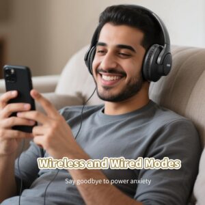 KVIDIO Bluetooth Headphones Over Ear, 65 Hours Playtime Wireless Headphones with Microphone, Foldable Lightweight Headset with Deep Bass, HiFi Stereo Sound Low Latency for Travel Work Cellphone - Image 4