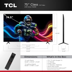 TCL 75 Inch Class QM6K Series | Mini LED QLED 4K HDR | 75QM6K, 2025 Model | 120HZ-144HZ High Brightness Smart Google TV Dolby Atmos Onkyo Audio | Voice Remote Alexa Gaming Streaming Television - Image 2