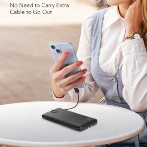 Portable Charger,Power Bank Built-in Cables and AC Wall Plug,VRURC USB C Portable Bank 10000mAh,Travel Essentials Phone Charger Compact Lightweight External Battery Pack for Smart Phones,Tablets-Black - Image 5