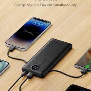 Portable Charger,Power Bank Built-in Cables and AC Wall Plug,VRURC USB C Portable Bank 10000mAh,Travel Essentials Phone Charger Compact Lightweight External Battery Pack for Smart Phones,Tablets-Black - Image 6