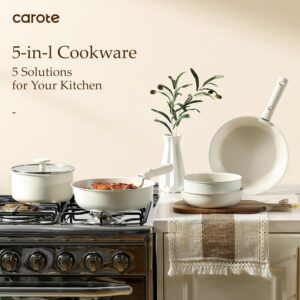 CAROTE 19pcs Pots and Pans Set, Nonstick Cookware Set Detachable Handle, Induction Kitchen Cookware Sets Non Stick with Removable Handle, RV Cookware Set, Oven Safe - Image 4