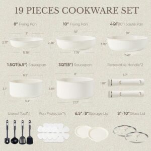 CAROTE 19pcs Pots and Pans Set, Nonstick Cookware Set Detachable Handle, Induction Kitchen Cookware Sets Non Stick with Removable Handle, RV Cookware Set, Oven Safe - Image 9