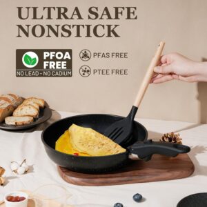 Nonstick Pots and Pans Set - 20 Pack KIKCOIN Stackable Cookware Set with Detachable Handle, RV Kitchen Cooking Set with Removable Handles - Oven Safe, Induction Ready (Black) - Image 2