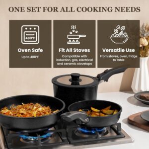 Nonstick Pots and Pans Set - 20 Pack KIKCOIN Stackable Cookware Set with Detachable Handle, RV Kitchen Cooking Set with Removable Handles - Oven Safe, Induction Ready (Black) - Image 3
