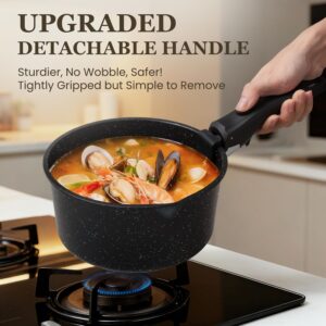 Nonstick Pots and Pans Set - 20 Pack KIKCOIN Stackable Cookware Set with Detachable Handle, RV Kitchen Cooking Set with Removable Handles - Oven Safe, Induction Ready (Black) - Image 4