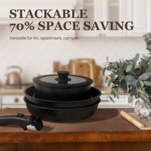 Nonstick Pots and Pans Set - 20 Pack KIKCOIN Stackable Cookware Set with Detachable Handle, RV Kitchen Cooking Set with Removable Handles - Oven Safe, Induction Ready (Black) - Image 8
