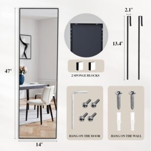 DUMOS 47"x14" Full Length Door Mirror, Full Body Mirror with Aluminum Alloy Thin Frame, Leaning or Hanging, Suitable for Bedroom, Livingroom, Cloakroom, Black - Image 2