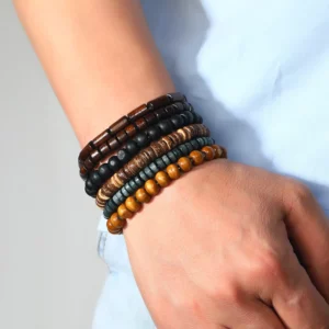 4Pcs/ Set Braided Wrap Leather Bracelets for Men Vintage Life Tree Rudder Charm Wood Beads Ethnic Tribal Wristband Rope Bracelet - Image 5