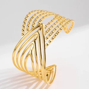 Hollow Geometry Opening Cuff Bangles for Women Gold-plated Stainless Steel Adjustable Bracelets Charm Girl Wrist Fashion Jewelry - Image 5