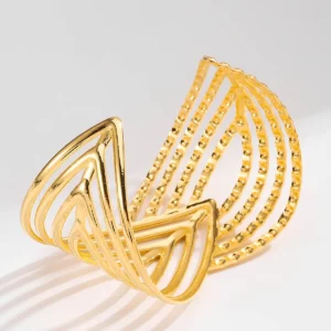 Hollow Geometry Opening Cuff Bangles for Women Gold-plated Stainless Steel Adjustable Bracelets Charm Girl Wrist Fashion Jewelry - Image 4
