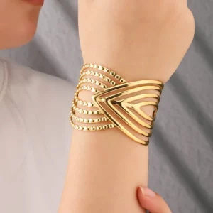 Hollow Geometry Opening Cuff Bangles for Women Gold-plated Stainless Steel Adjustable Bracelets Charm Girl Wrist Fashion Jewelry - Image 3