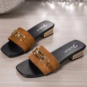 Women's Spring and Summer Casual Sandals, Bohemian Buckle Metal Buckle Fashionable Unisex Sandals, Beach Shoes, Versatile Kitten Heel Sandals, Vacation, Parties, Daily Work Clothing - Image 1