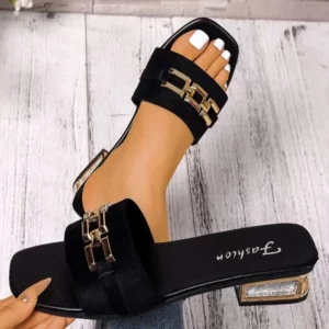 Women's Spring and Summer Casual Sandals, Bohemian Buckle Metal Buckle Fashionable Unisex Sandals, Beach Shoes, Versatile Kitten Heel Sandals, Vacation, Parties, Daily Work Clothing - Image 2