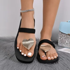 Fashion Metal Decoration Thick Bottom Flip Flops Women Summer 2026 Casual Black Clip Toe Sandals Woman's Wedge Heel Slippers - Image 4