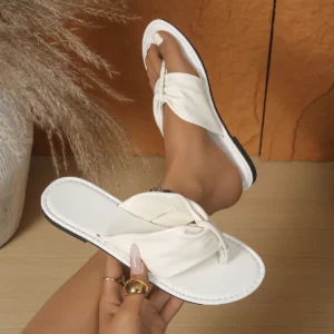 Women's Ruched Thong Slide Sandals Casual Open Toe Flat Slippers Summer Beach Flip Flops - Image 2