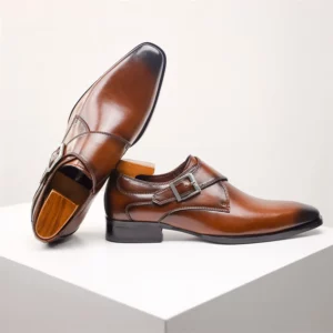 Classic Retro Dress Men Monk Leather Shoes with Pointed Toe Buckle Business Shoes Office Wedding Comfortable Men Oxfords Shoes - Image 3