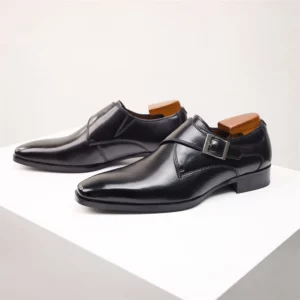 Classic Retro Dress Men Monk Leather Shoes with Pointed Toe Buckle Business Shoes Office Wedding Comfortable Men Oxfords Shoes - Image 5