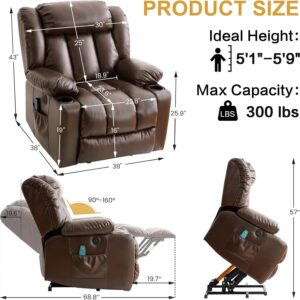 Power Lift Recliner Chair for Elderly & Seniors, Breathable Leather Electric Recliner with Vibration Massage & Lumbar Heating, Silent Motor w/USB/Cup Holders, Tool-Free Easy Assembly, Brown - Image 2