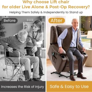 Power Lift Recliner Chair for Elderly & Seniors, Breathable Leather Electric Recliner with Vibration Massage & Lumbar Heating, Silent Motor w/USB/Cup Holders, Tool-Free Easy Assembly, Brown - Image 5