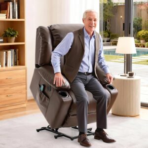 Power Lift Recliner Chair for Elderly & Seniors, Breathable Leather Electric Recliner with Vibration Massage & Lumbar Heating, Silent Motor w/USB/Cup Holders, Tool-Free Easy Assembly, Brown - Image 7