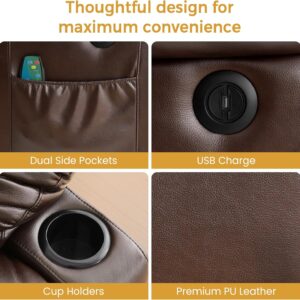 Power Lift Recliner Chair for Elderly & Seniors, Breathable Leather Electric Recliner with Vibration Massage & Lumbar Heating, Silent Motor w/USB/Cup Holders, Tool-Free Easy Assembly, Brown - Image 8