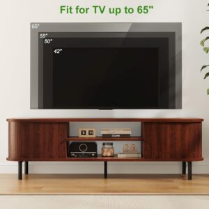 TV Stand for 65/60 Inch TV, Mid Century Modern TV Stand,Entertainment Center with Fluted Sliding Doors and Hidden Storage, TV Console Table Media Cabinet for Living Room, and Bedroom, Walnut - Image 5