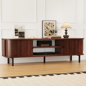 TV Stand for 65/60 Inch TV, Mid Century Modern TV Stand,Entertainment Center with Fluted Sliding Doors and Hidden Storage, TV Console Table Media Cabinet for Living Room, and Bedroom, Walnut - Image 6