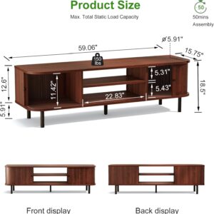 TV Stand for 65/60 Inch TV, Mid Century Modern TV Stand,Entertainment Center with Fluted Sliding Doors and Hidden Storage, TV Console Table Media Cabinet for Living Room, and Bedroom, Walnut - Image 7